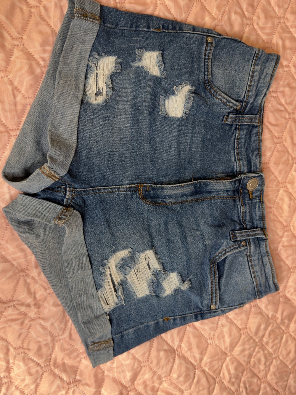 Charlotte Russe Distressed Blue Denim Cuffed Shorts